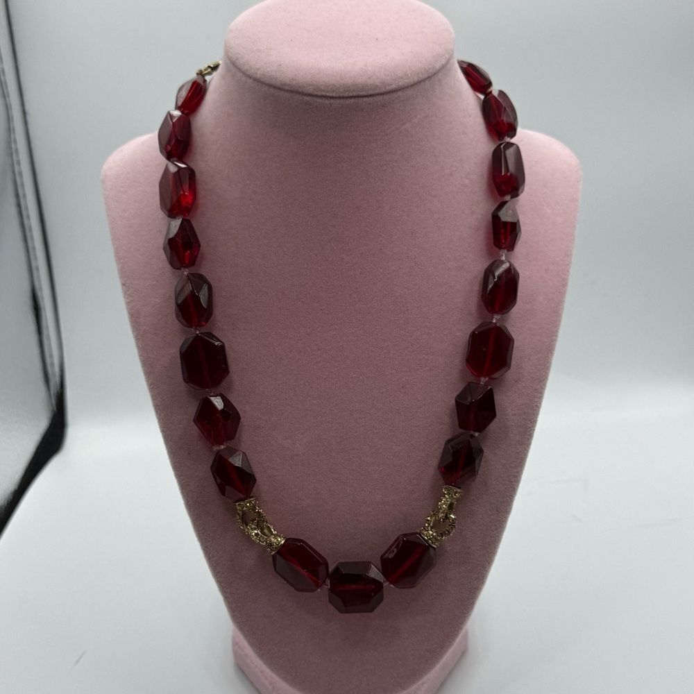 Vintage Monet Red plastic Beaded Necklace